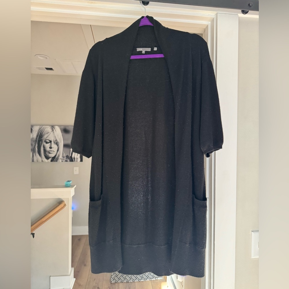 Vince cashmere short sleeve black cardigan sweater